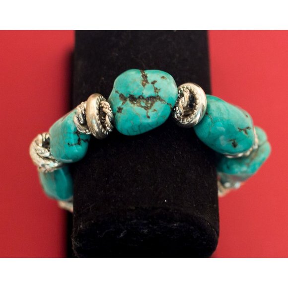 Flexible Bohemian Style-Natural Turquoise Beaded Fortune Bracelet-F8 - Picture 2 of 3